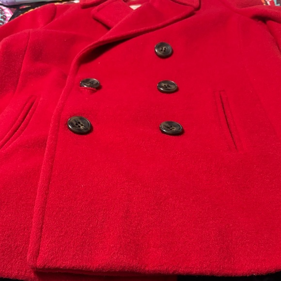 Stylish Red Peacoat with Black Buttons medium - Picture 3 of 3